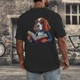 Cute Dog Basset Hound Reading Book Men's Back Print T-Shirt Cute Dog Basset Hound Reading Book Men's Back Print T-Shirt
