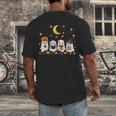 Cute Ghost Drinking Coffee Halloween Fall Ghost Book Reading Men's Back Print T-Shirt