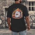 Cute Ghost Drinking Coffee Halloween Reading Book Retro Men's Back Print T-Shirt Cute Ghost Drinking Coffee Halloween Reading Book Retro Men's Back Print T-Shirt