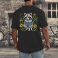 Cute Raccoon Reading Book Flowers Men's Back Print T-Shirt Cute Raccoon Reading Book Flowers Men's Back Print T-Shirt