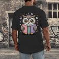 Cute Reading Owl Book Lover Teacher Librarian Bookworm Men's Back Print T-Shirt