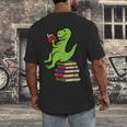 Dino Reading Read Reading Librarian Book Men Boys Kids Men's Back Print T-Shirt