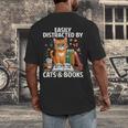 Easily Distracted By Cats And Books Book Lover Cat Men's Back Print T-Shirt Easily Distracted By Cats And Books Book Lover Cat Men's Back Print T-Shirt