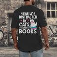 Easily Distracted By Cats And Books Cute Cat And Book Lovers Men's Back Print T-Shirt