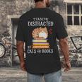 Easily Distracted By Cats And Books Reading Lover Bookish Men's Back Print T-Shirt Easily Distracted By Cats And Books Reading Lover Bookish Men's Back Print T-Shirt