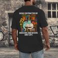Easily Distracted By Dragons Books Cats Fantasy Book Lover Men's Back Print T-Shirt Easily Distracted By Dragons Books Cats Fantasy Book Lover Men's Back Print T-Shirt