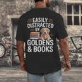 Easily Distracted By Goldens & Books Golden Retriever Dog Men's Back Print T-Shirt Easily Distracted By Goldens & Books Golden Retriever Dog Men's Back Print T-Shirt