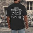 Easily Distracted By Knitting Books And Yarn Quote Reader Men's Back Print T-Shirt