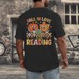 Fall In Love With Reading Autumn Pumpkin Teacher Book Lover Men's Back Print T-Shirt