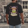 Highland Cow Reading Book Floral Bookworm Men's Back Print T-Shirt