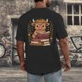 Highland Cow Reading Book Graphic Cow With Book Floral Men's Back Print T-Shirt Highland Cow Reading Book Graphic Cow With Book Floral Men's Back Print T-Shirt