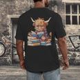 Highland Cow Reading Book Librarian Library Men's Back Print T-Shirt Highland Cow Reading Book Librarian Library Men's Back Print T-Shirt