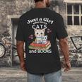 Just A Girl That Loves Cats And Books Cute Cat & Bookwork Men's Back Print T-Shirt Just A Girl That Loves Cats And Books Cute Cat & Bookwork Men's Back Print T-Shirt
