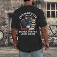 Life Is Better With Books Cats & Coffee Librarian Book Lover Men's Back Print T-Shirt Life Is Better With Books Cats & Coffee Librarian Book Lover Men's Back Print T-Shirt