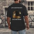 Life Is Better With Cats And Books Cute Cat Lover For Men Women Kids Men's Back Print T-Shirt Life Is Better With Cats And Books Cute Cat Lover For Men Women Kids Men's Back Print T-Shirt