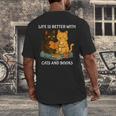 Life Is Better With Cats And Books Cute Cat Lover Men's Back Print T-Shirt Life Is Better With Cats And Books Cute Cat Lover Men's Back Print T-Shirt