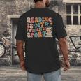 Reading Is My Favorite Sport Retro Groovy Book Lovers Men's Back Print T-Shirt Reading Is My Favorite Sport Retro Groovy Book Lovers Men's Back Print T-Shirt