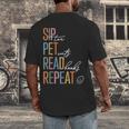 Sip Tea Pet Cats Read Books Repeat Book Cat Lover Men's Back Print T-Shirt