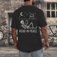 Skeleton Read In Peace Halloween Book Graphic Bookish Men's Back Print T-Shirt