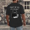 Women's First Of All I’m A Delight Cute Cat Books Coffee Humor Men's Back Print T-Shirt