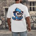 Adorable Book Lover Blue Jay With Reading Glasses Cute Raglan Baseball Tee Men's Back Print T-Shirt