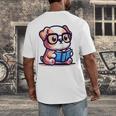 Adorable Book Lover Bulldog With Reading Glasses Cute Raglan Baseball Tee Men's Back Print T-Shirt