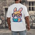 Adorable Book Lover Rabbit With Reading Glasses Cute Premium Men's Back Print T-Shirt Adorable Book Lover Rabbit With Reading Glasses Cute Premium Men's Back Print T-Shirt