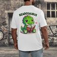 Book Lover Reading Dinosaur Readosaurus Library Men's Back Print T-Shirt
