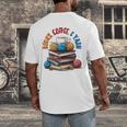 “Books Coffee & Yarn Enthusiast Cozy Reader Men's Back Print T-Shirt
