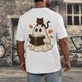 Books Ghost Reading Book Halloween Library Cat Fall Men's Back Print T-Shirt Books Ghost Reading Book Halloween Library Cat Fall Men's Back Print T-Shirt