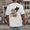 Cat And Books Flowers Reading Club Cat Lover Bookworm Men's Back Print T-Shirt Cat And Books Flowers Reading Club Cat Lover Bookworm Men's Back Print T-Shirt
