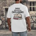 Easily Distracted By Cats And Books Cute Book Lover Men's Back Print T-Shirt Easily Distracted By Cats And Books Cute Book Lover Men's Back Print T-Shirt