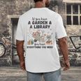 Gardening & Library Lover Books Reading Plants Cute Men's Back Print T-Shirt