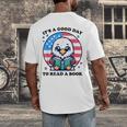 A Good Day To Read a Book Reading Eagle With American Flag Men's Back Print T-Shirt