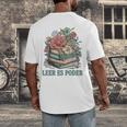 Leer ES Poder Cute Floral Spanish Teacher Book Reading Men's Back Print T-Shirt