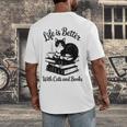 Life Is Better With Cats & Books Tuxedo Cat Mom Women Men's Back Print T-Shirt