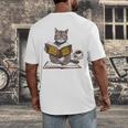 Life Is Better With Cats Coffee Books Cat Reading Book Men's Back Print T-Shirt Life Is Better With Cats Coffee Books Cat Reading Book Men's Back Print T-Shirt