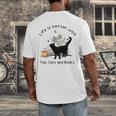 Life Is Better With Tea Cats And Books Cat Sayings Men's Back Print T-Shirt Life Is Better With Tea Cats And Books Cat Sayings Men's Back Print T-Shirt