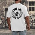 Love God Drink Coffee Read Books Christian Book Lover Men's Back Print T-Shirt Love God Drink Coffee Read Books Christian Book Lover Men's Back Print T-Shirt