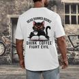 Read Banned Books Drink Coffee Fight Evil Retro Cat Men's Back Print T-Shirt Read Banned Books Drink Coffee Fight Evil Retro Cat Men's Back Print T-Shirt