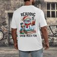 Reading Is Snow Much Fun Christmas Bookworm Snowman Reading Men's Back Print T-Shirt Reading Is Snow Much Fun Christmas Bookworm Snowman Reading Men's Back Print T-Shirt