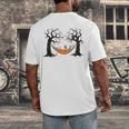 Skeleton Reading Book In Hammock Halloween Reader Men's Back Print T-Shirt
