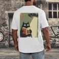 Vintage Japanese Cat Book Lovers UFO Alien Abduction Cat Dad Men's Back Print T-Shirt