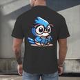 Adorable Book Lover Blue Jay With Reading Glasses Cute Men's Back Print T-Shirt Adorable Book Lover Blue Jay With Reading Glasses Cute Men's Back Print T-Shirt