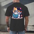 Adorable Book Lover Calico Cat With Reading Glasses Cute For Men Women Kids Men's Back Print T-Shirt