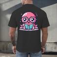 Adorable Book Lover Octopus With Reading Glasses Cute Men's Back Print T-Shirt
