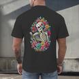 Book Lover Skeleton Reading With Dia De Los Muertos Flowers Men's Back Print T-Shirt