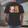 Capybara Axolotl Kawaii Kids Anime Book Lover Reading Men's Back Print T-Shirt Capybara Axolotl Kawaii Kids Anime Book Lover Reading Men's Back Print T-Shirt