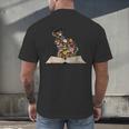 Cat Book Flowers Men's Back Print T-Shirt