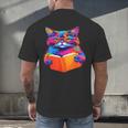 Cat Book Shirt Colorful Cat Reading Book Men's Back Print T-Shirt